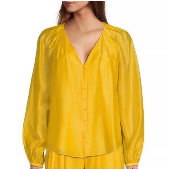 ANTONIO MELANI NWT Size M Yellow Relaxed Fit Balloon Sleeves Dressy Blouse - Picture 1 of 12